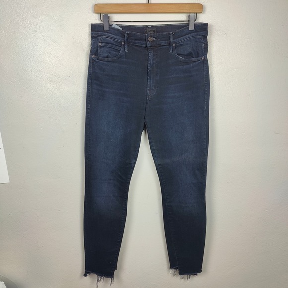 MOTHER The Stunner Zip Two Step Fray Jeans Womens 30 Dark Wash Last Call Skinny - Picture 2 of 12